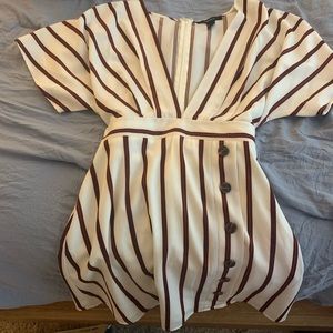 Burgundy/White striped deep v neck dress